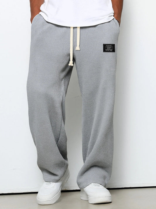 Men's Waffle Pants Drawstring Wide Leg Cotton - 
Fashinoza