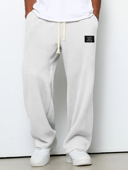 Men's Waffle Pants Drawstring Wide Leg Cotton