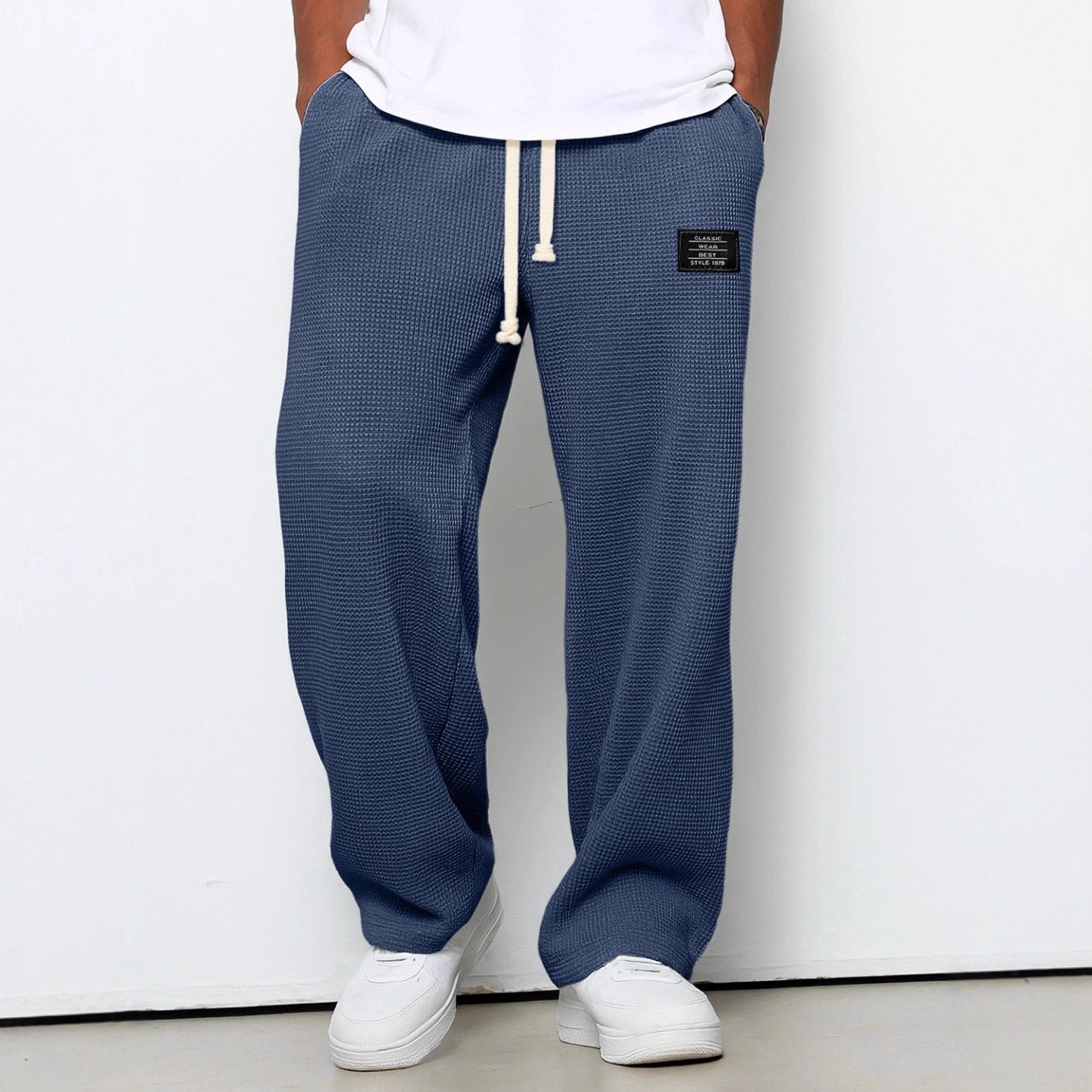 Men's Waffle Pants Drawstring Wide Leg Cotton