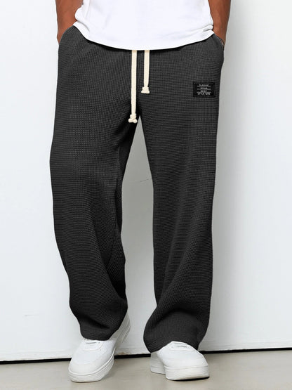 Men's Waffle Pants Drawstring Wide Leg Cotton