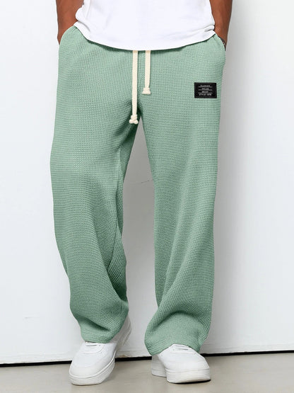 Men's Waffle Pants Drawstring Wide Leg Cotton