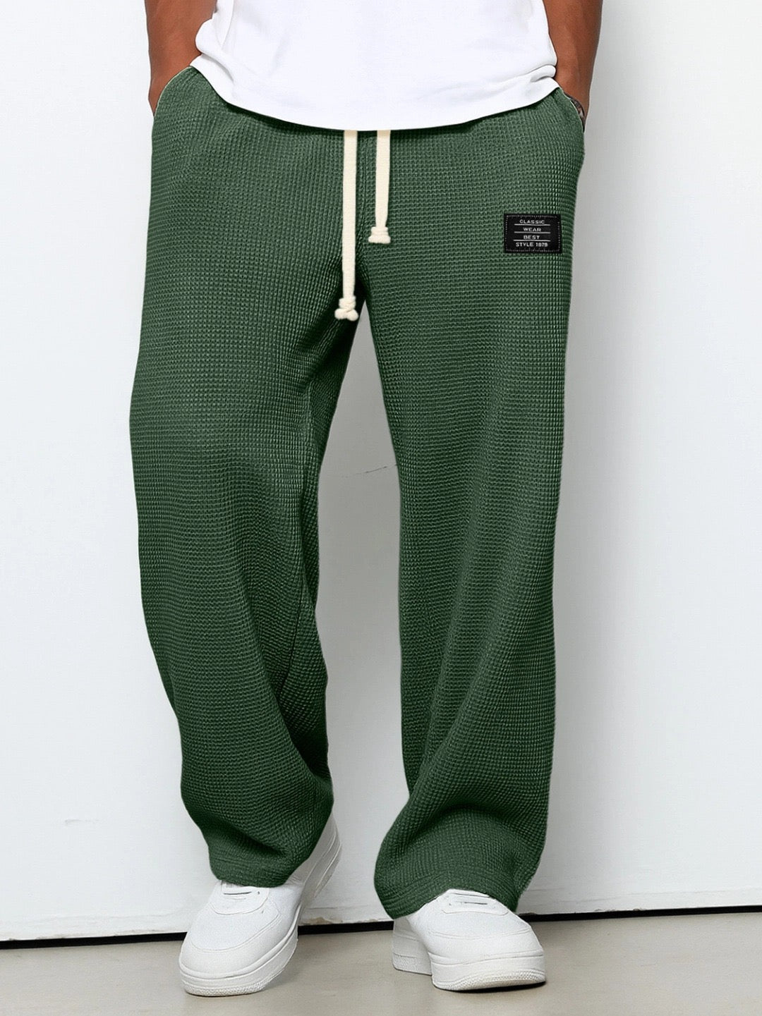 Men's Waffle Pants Drawstring Wide Leg Cotton