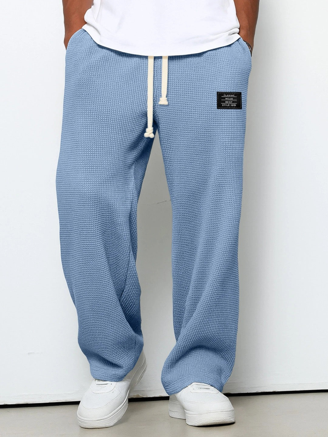 Men's Waffle Pants Drawstring Wide Leg Cotton