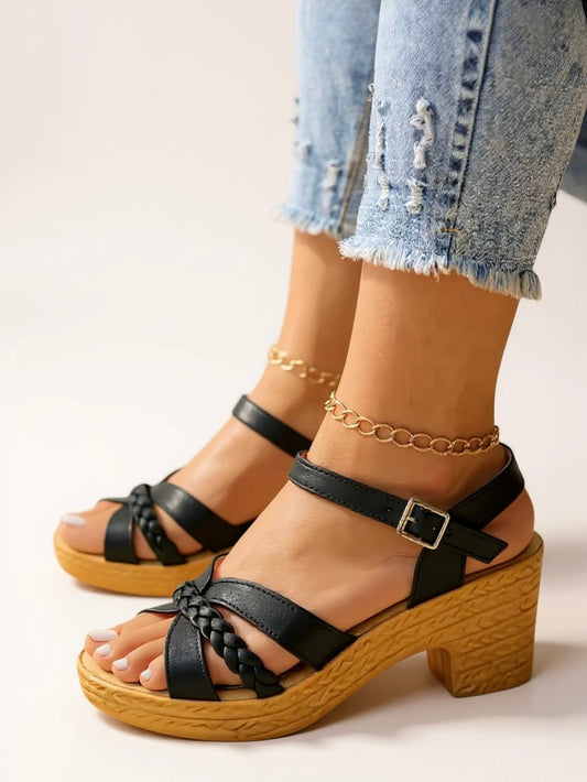 Zuri Women's Woven Block Heel Sandals - Fashinoza