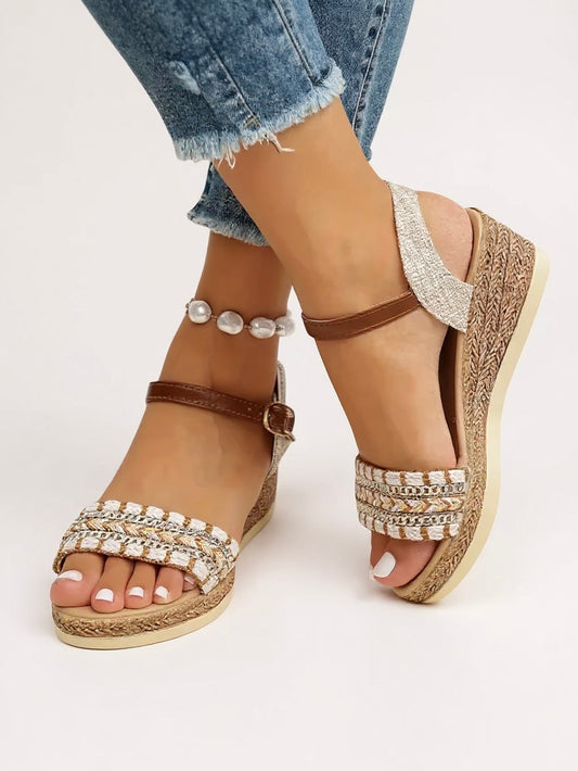 Women's Woven Wedge Sandals Cushioned - Fashinoza