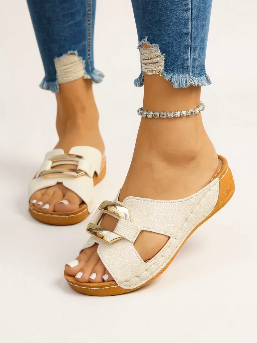 Women's Cushioned Slides Adjustable Buckle