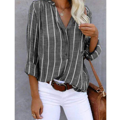 Women's Striped Long Sleeve Blouse Button Front