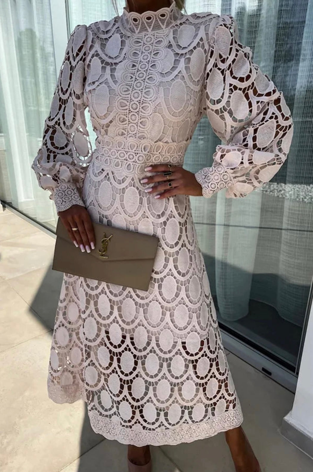 Women's Midi Dress Lace Waist Defined