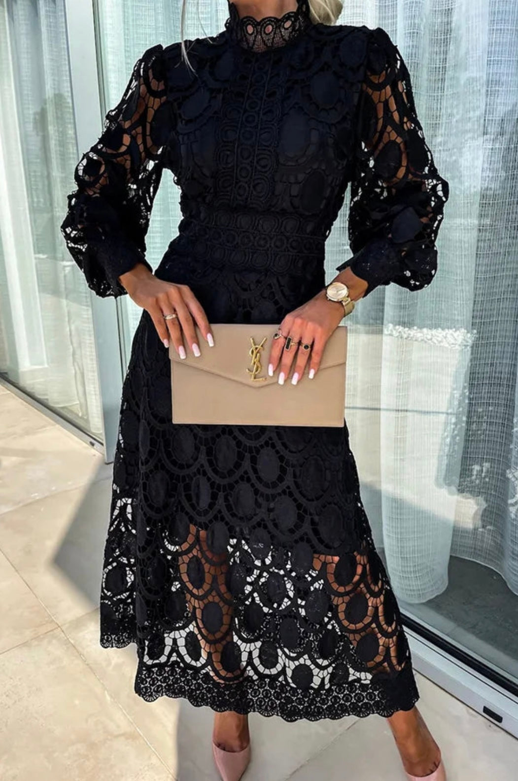 Women's Midi Dress Openwork Design