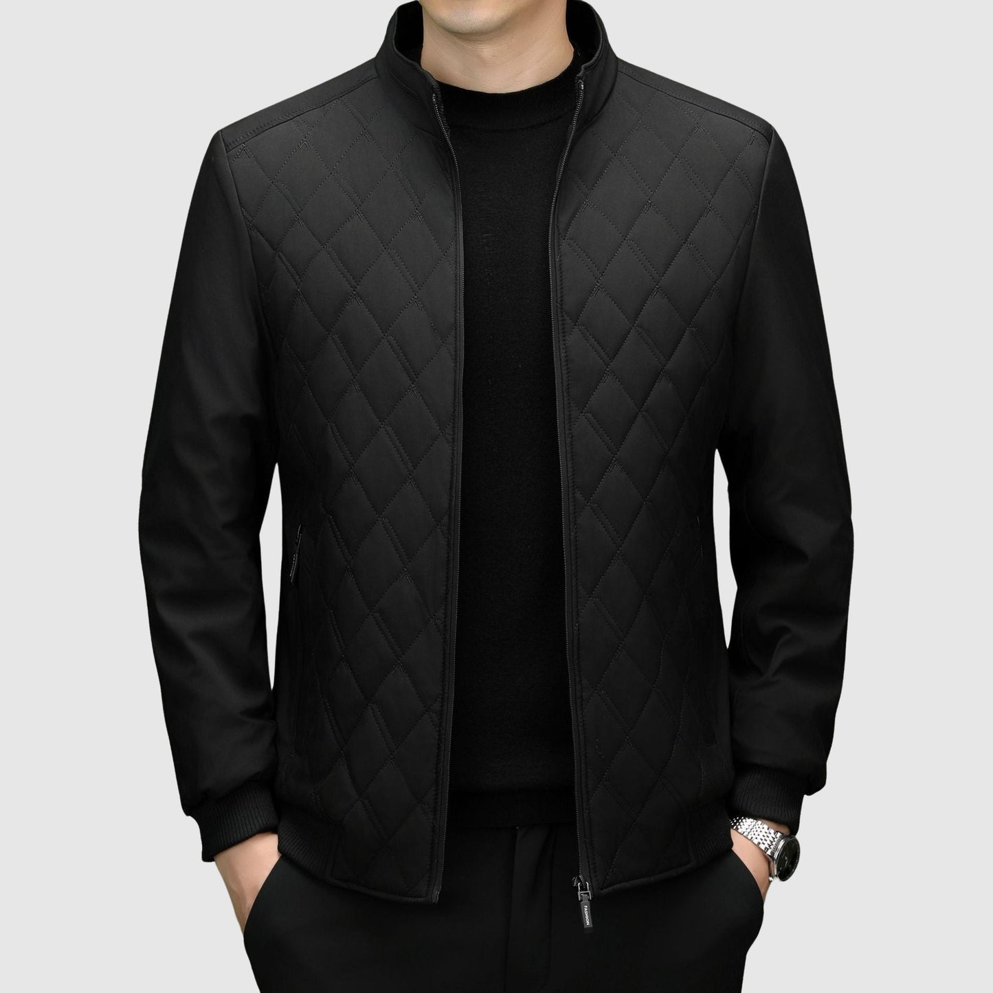 Roberto Russo Men's Insulated Winter Jacket Poly-Blend Black - Fashinoza