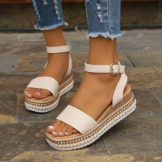 Women's Platform Sandals Ankle Strap Textured Sole - 
Fashinoza