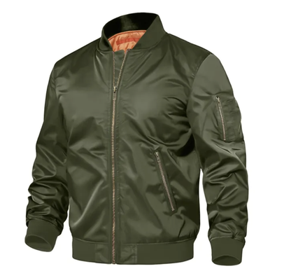 Men's Black Bomber Jacket Quilted Lining Zipper Pocket