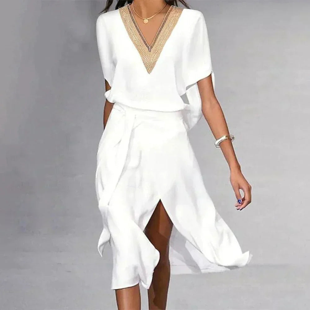 Women's V-Neck Dress Sustainable Material - 
Fashinoza
