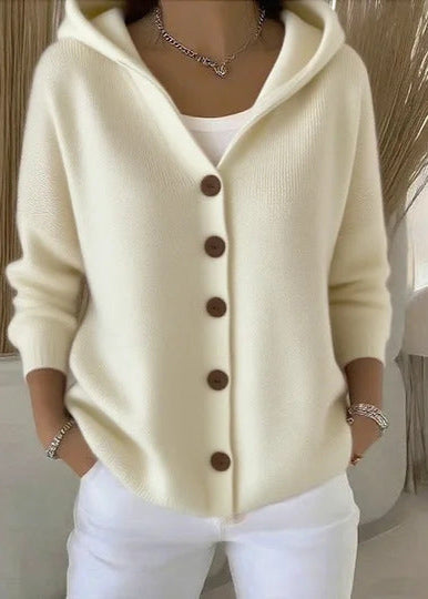 Button-Up Hooded Knit Cardigan