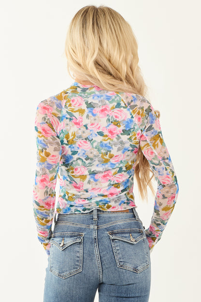 Women's Long Sleeve Floral Blouse Ivory