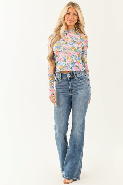 Women's Long Sleeve Floral Blouse Ivory