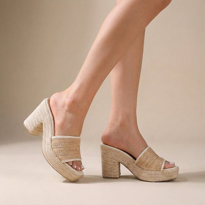 Women's Espadrille Platform Mule Sandal Block Heel - 
Fashinoza