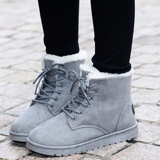 Women's Ankle Boots Lace-Up Cozy Warm Lining Non-Slip Sole Black - Fashinoza