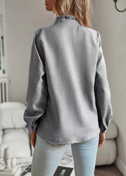 Women's Button Front Ruffle Blouse