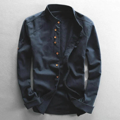 Men's Button-Down Shirt Band Collar Cotton - 
Fashinoza