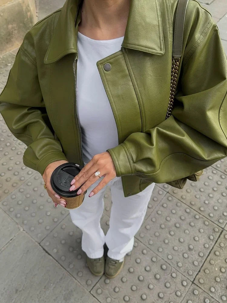Women's Oversized Zip Jacket Cotton Flap Pockets Black - Fashinoza