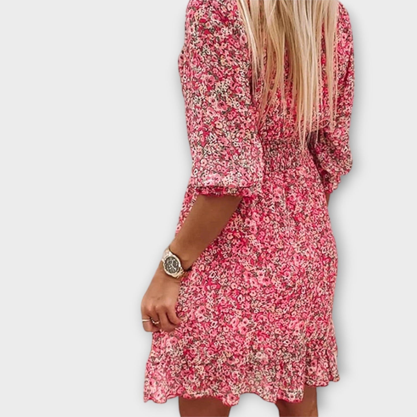 Women's Floral V Neck Mini Dress Long Sleeves
