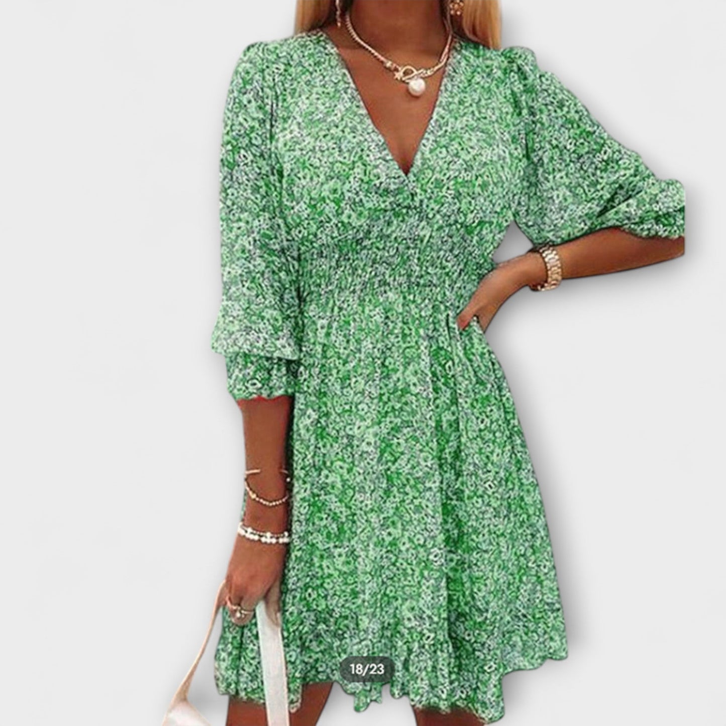 Women's Floral V Neck Mini Dress Long Sleeves