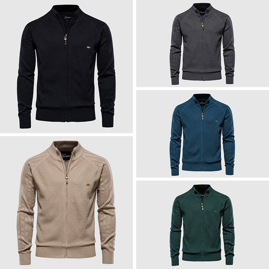 Men's Cotton Full Zip Cardigan Sweater - Fashinoza