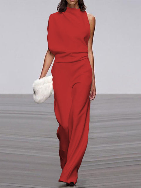 Women's Sleeveless Jumpsuit Open Back Design
