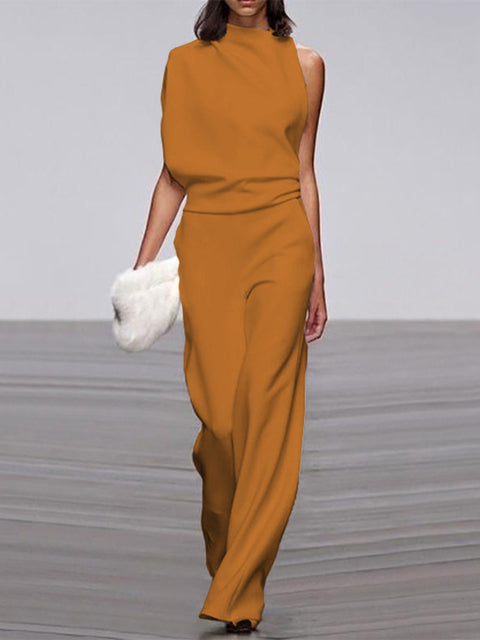 Women's Sleeveless Jumpsuit Open Back Design - Fashinoza