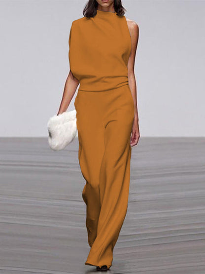 Women's Sleeveless Jumpsuit Open Back Design - Fashinoza