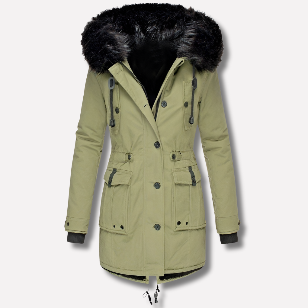 Women's Hooded Parka Jacket Flap Pockets