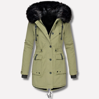 Women's Hooded Parka Jacket Flap Pockets