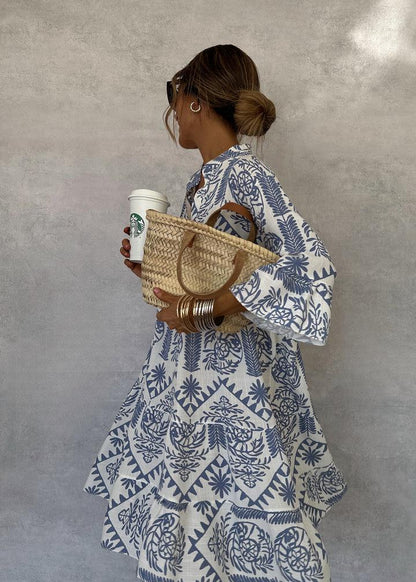 Women's Boho Print V-Neck Swing Dress