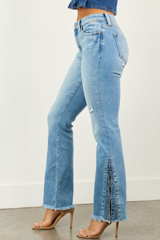 Women's Bootcut Jeans Medium Wash Stretchy Comfortable Denim - Fashinoza