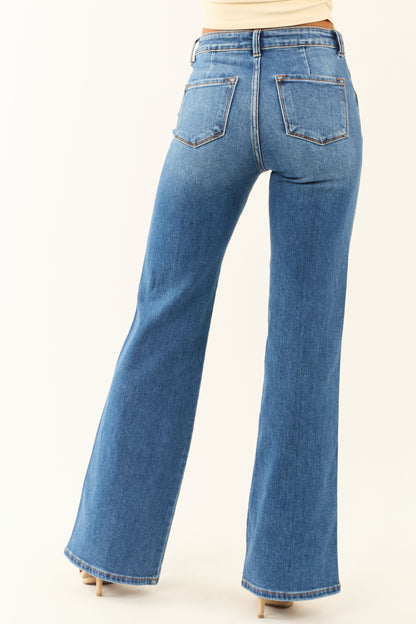 Women's High Rise Flare Jeans Medium Wash Ultra High Rise Denim