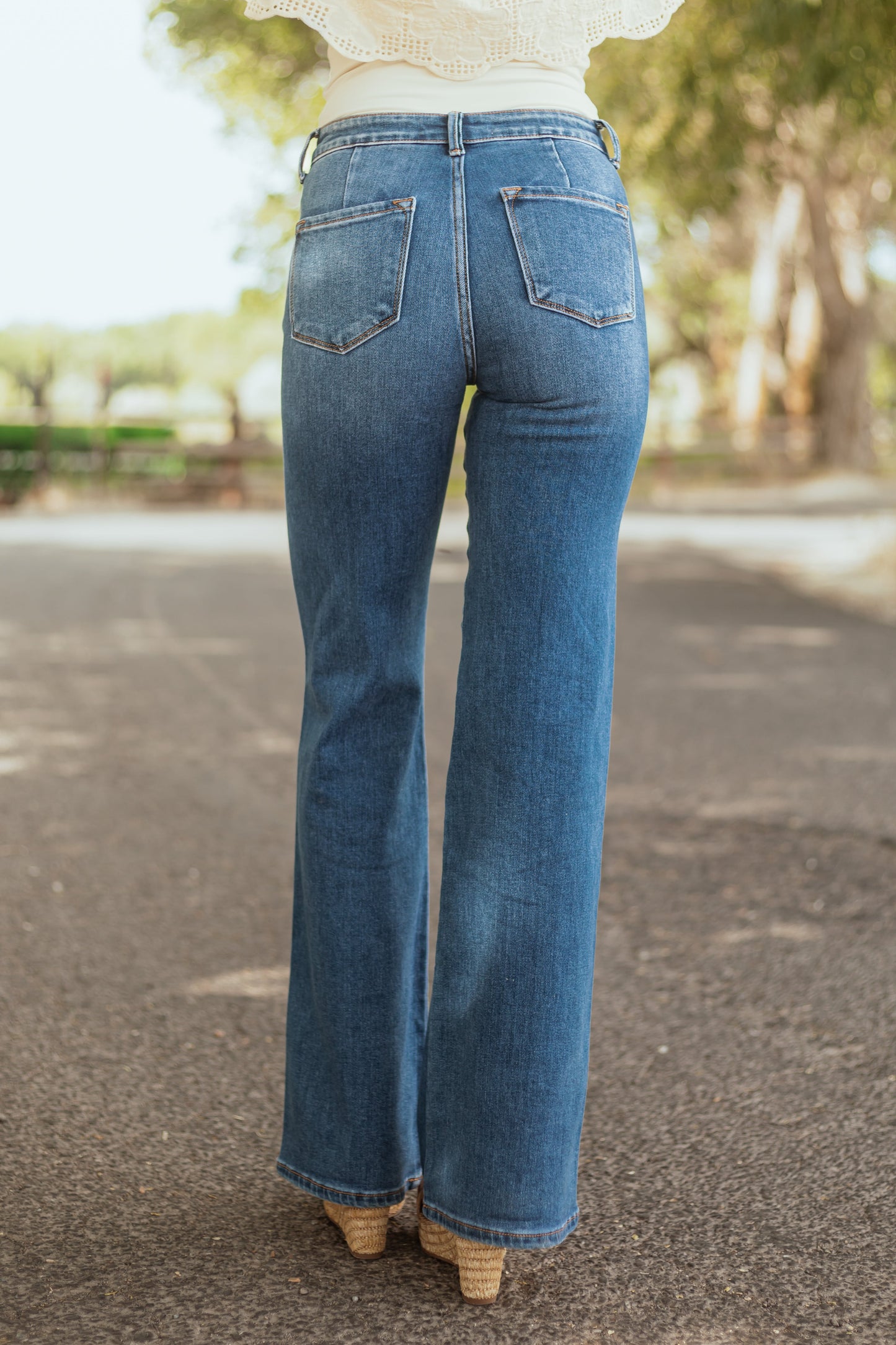 Women's High Rise Flare Jeans Medium Wash Ultra High Rise Denim