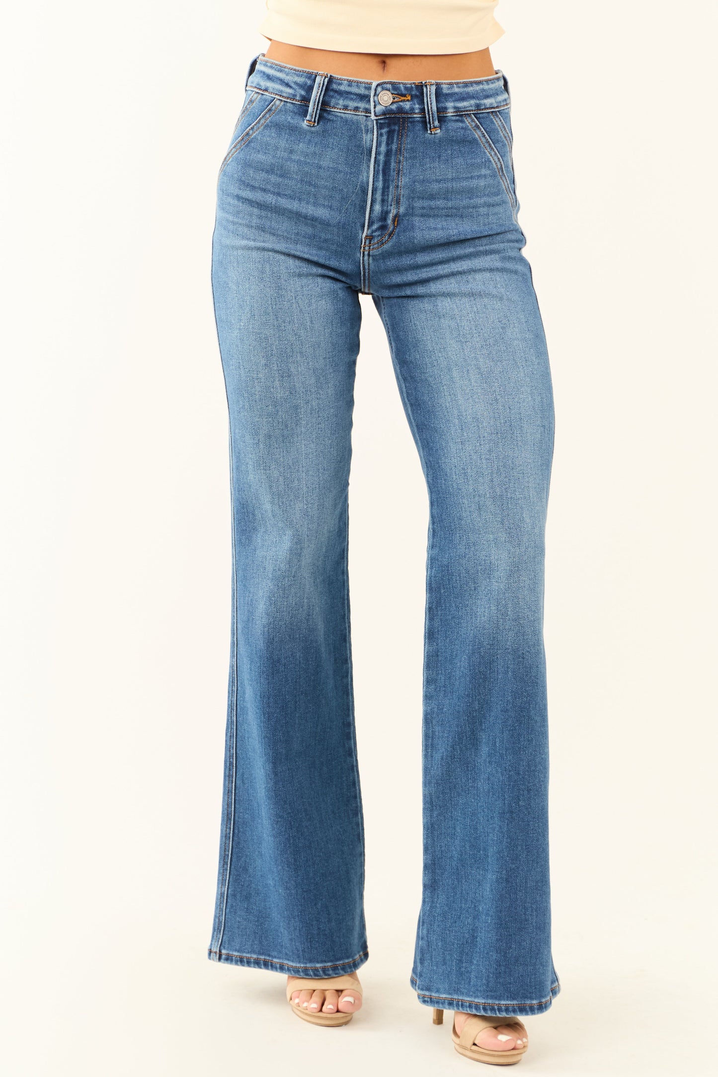 Women's High Rise Flare Jeans Medium Wash Ultra High Rise Denim