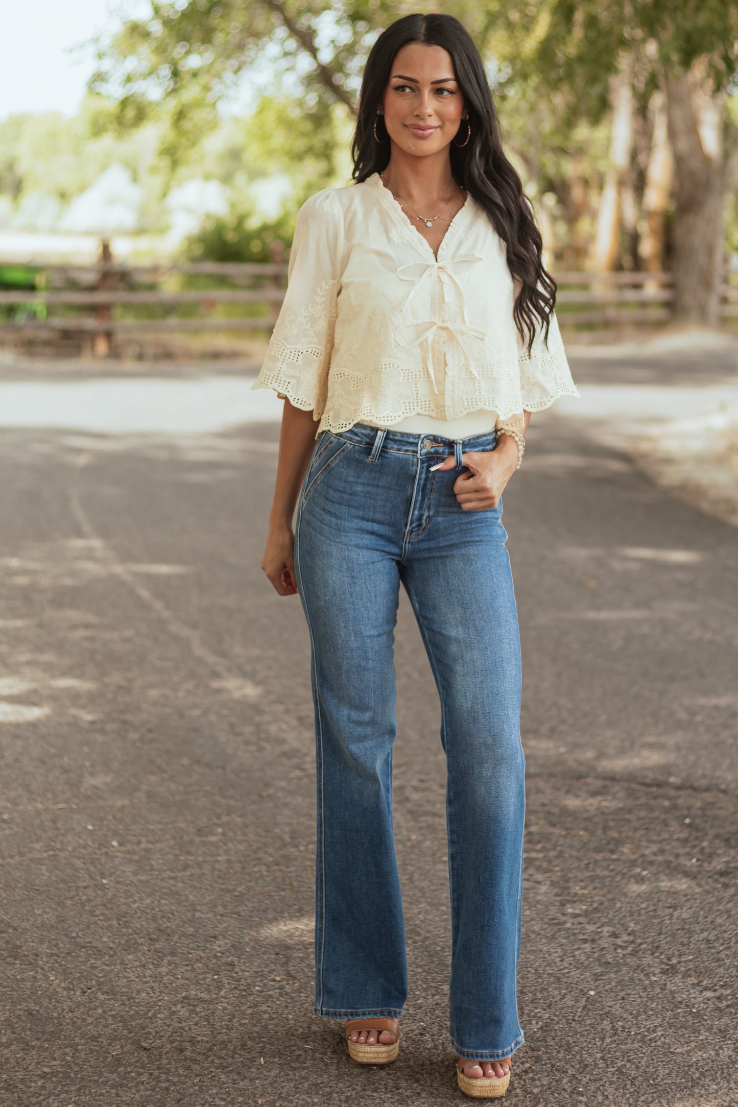 Women's High Rise Flare Jeans Medium Wash Ultra High Rise Denim