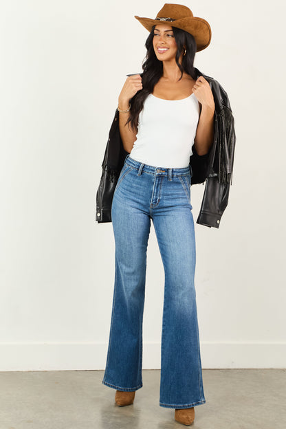 Women's High Rise Flare Jeans Medium Wash Ultra High Rise Denim