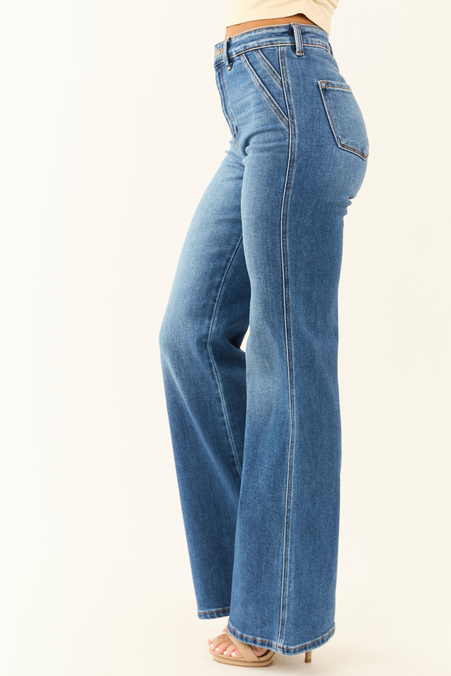 Women's High Rise Flare Jeans Medium Wash Ultra High Rise Denim