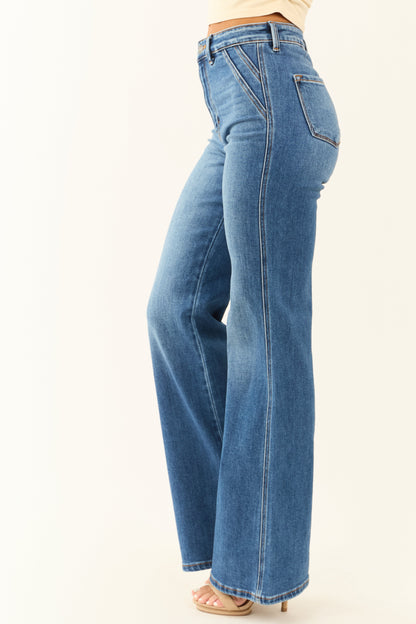 Women's High Rise Flare Jeans Medium Wash Ultra High Rise Denim