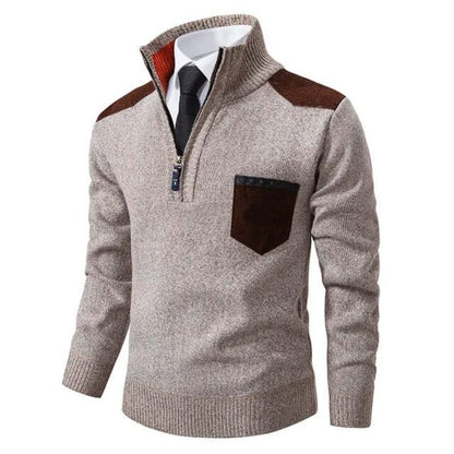 Men's Lightweight Half-Zip Sweater Contrast Panels Grey - Fashinoza