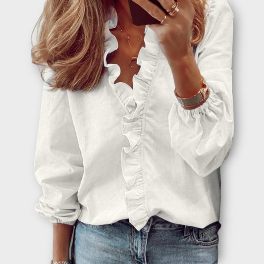Ashley | Womens Ruffle V Neck Long Sleeve Blouse