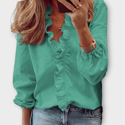 Ashley | Womens Ruffle V Neck Long Sleeve Blouse