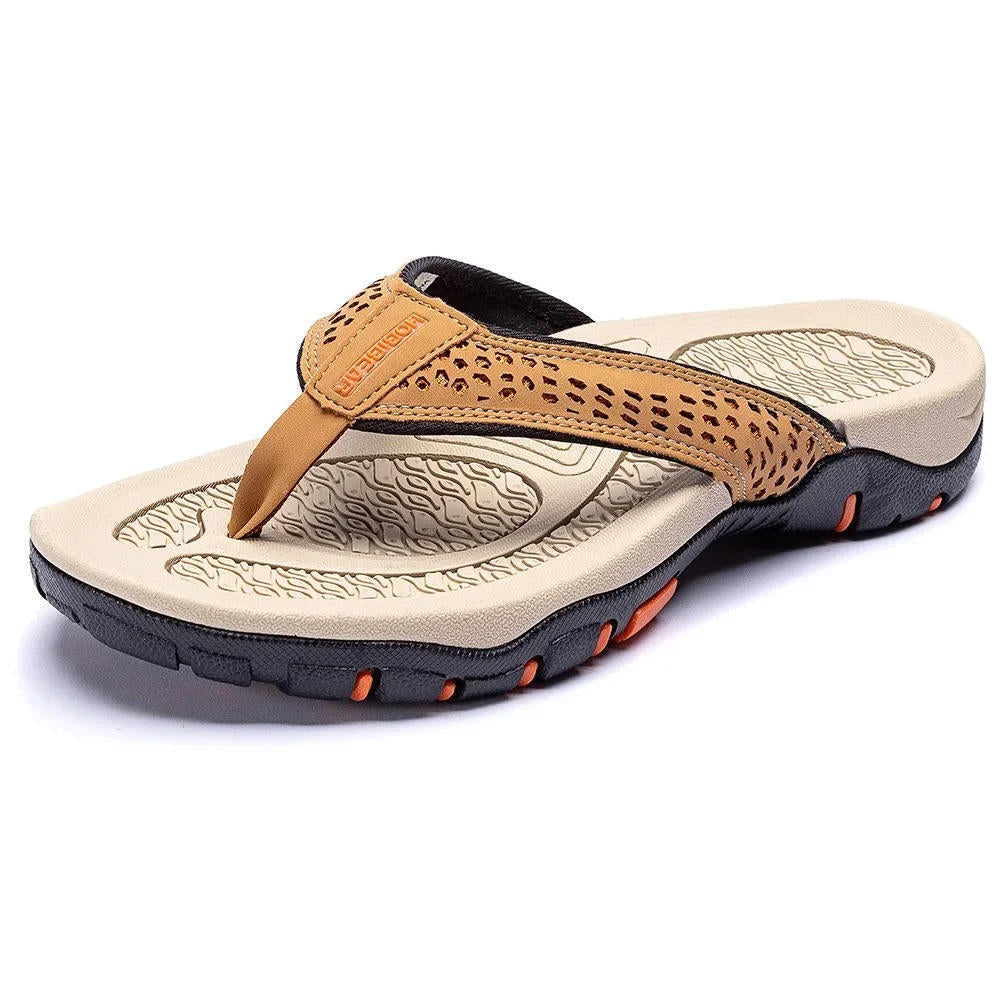 Orthopedic Men's Athletic Flip Flops with Arch Support PU Leather Beach Sandals
