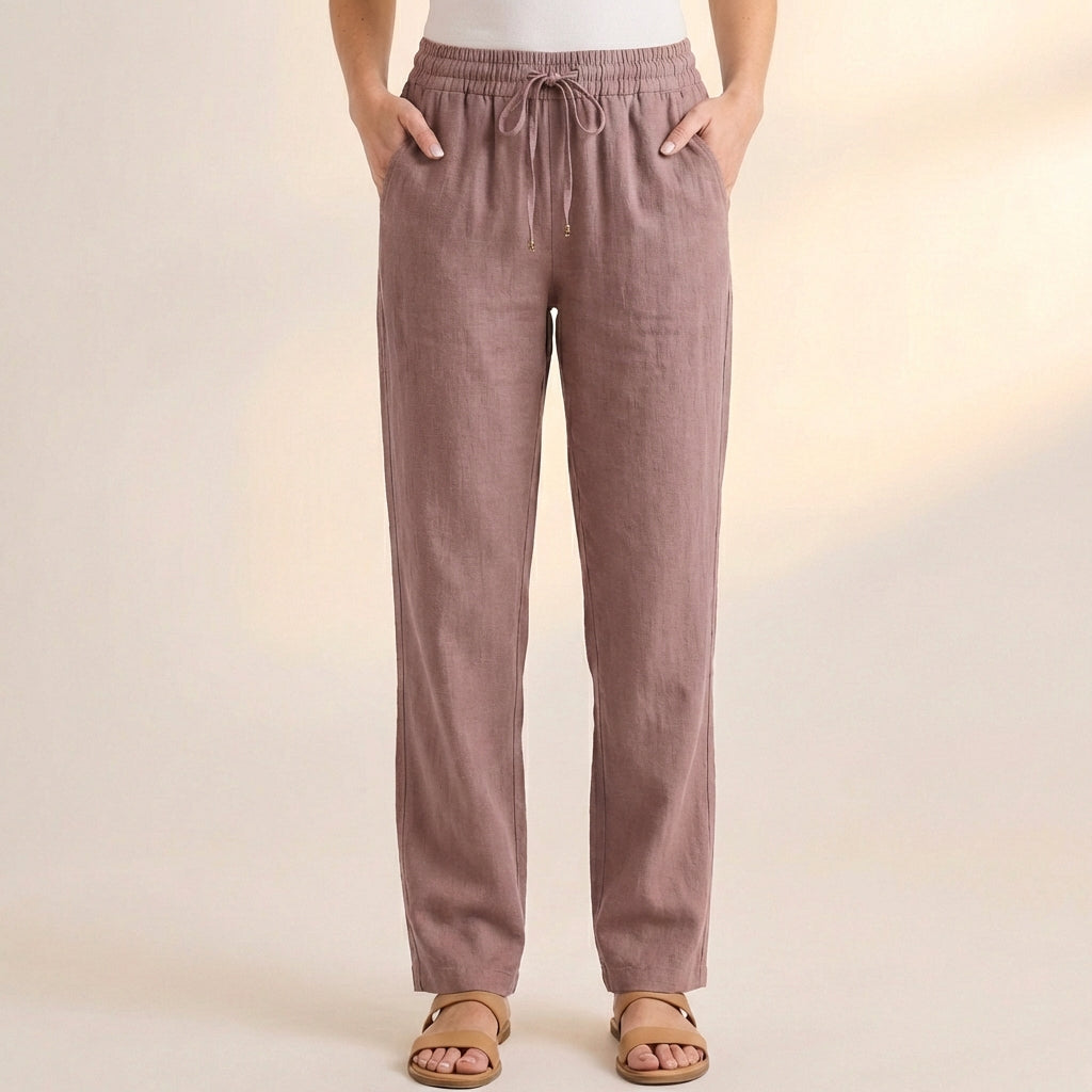 Women's Relaxed Fit Ankle Pants Drawstring Waist Cotton Black