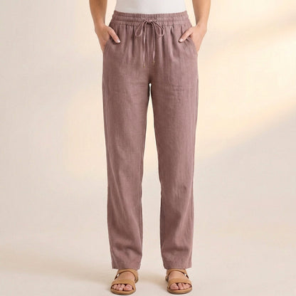 Women's Relaxed Fit Ankle Pants Drawstring Waist Cotton Black