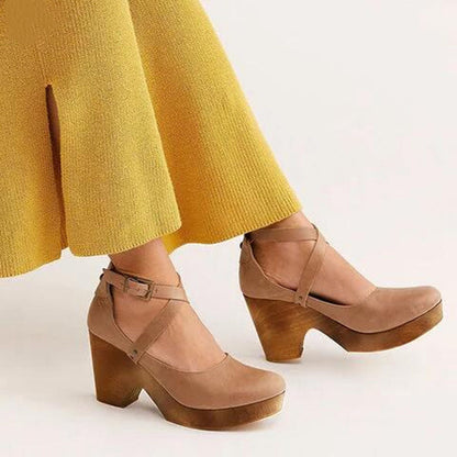 Women's Block Heel Shoes Ankle Strap Buckle Closure