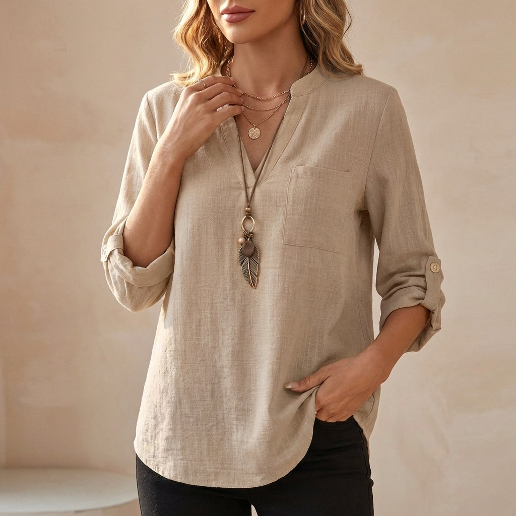 Women's Cotton Linen Tunic Blouse Relaxed Fit